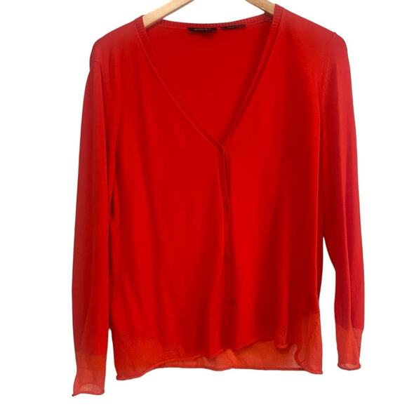 Lafayette 148 New York Cardigan Button Up Front Italian Yarn Red Orange -Medium - Picture 2 of 10